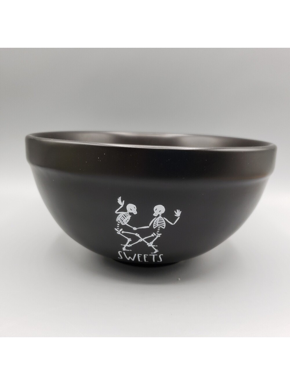 Rae Dunn Black Mixing Bowl Dancing Skeleton SWEETS Nesting Magenta Halloween